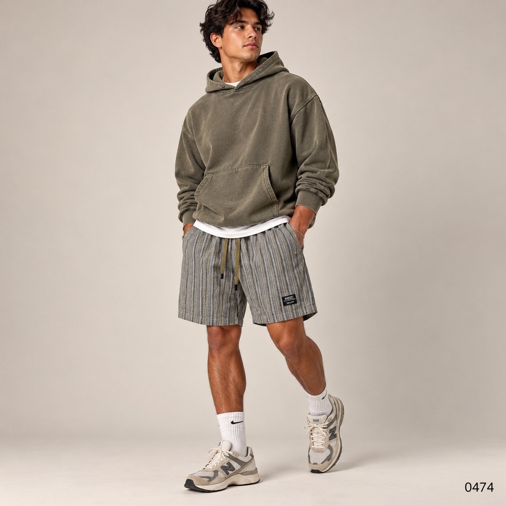 WeSC Austin Striped Linen Blend Shorts Mens M Womens L Grey Mustard 0474